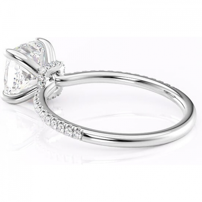 Inel de logodnă Lavinia din aur Alb 14kt cu moissanite tăietură pernă – Montură pavé rafinată pentru profil înalt | Personalizează și configurează gratuit online [5]