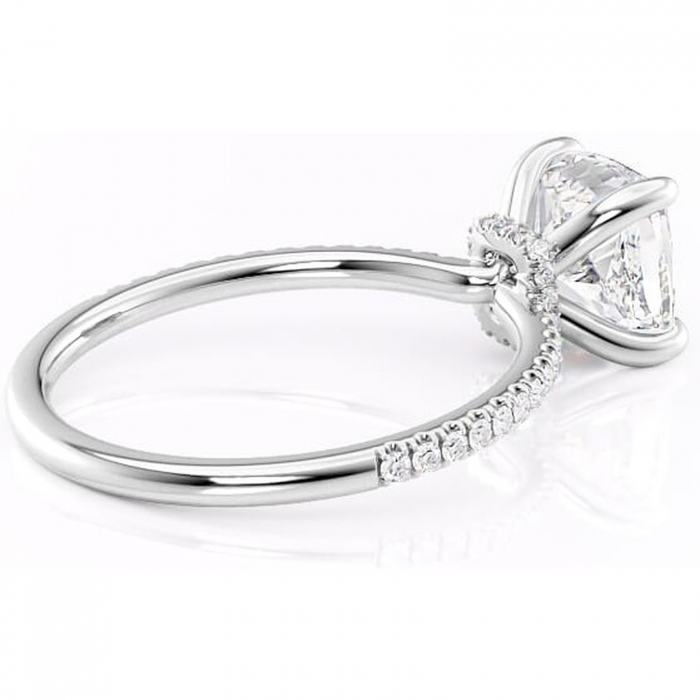 Inel de logodnă Lavinia din aur Alb 14kt cu moissanite tăietură pernă – Montură pavé rafinată pentru profil înalt | Personalizează și configurează gratuit online [3]