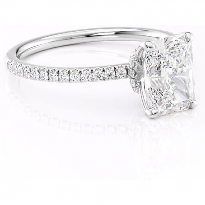 Inel de logodnă Lavinia din aur Alb 14kt cu moissanite tăietură radiantă – Montură pavé rafinată pentru profil înalt | Personalizează și configurează gratuit online [1]