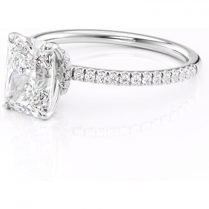 Inel de logodnă Lavinia din aur Alb 14kt cu moissanite tăietură radiantă – Montură pavé rafinată pentru profil înalt | Personalizează și configurează gratuit online [7]