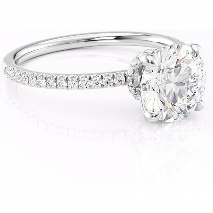 Inel de logodnă Lavinia din aur Alb 14kt cu moissanite tăietură rotundă – Montură pavé rafinată pentru profil înalt | Personalizează și configurează gratuit online [1]