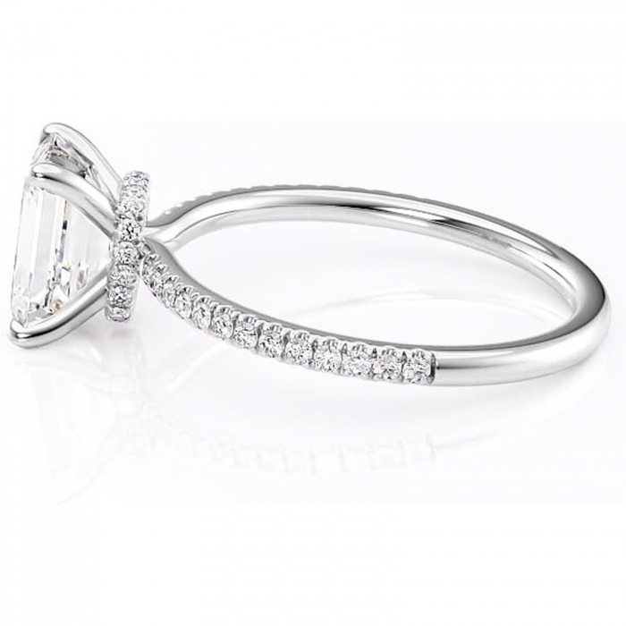 Inel de logodnă Lavinia din aur Alb 14kt cu moissanite tăietură smarald – Montură pavé rafinată pentru profil înalt | Personalizează și configurează gratuit online [6]