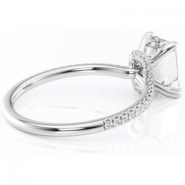 Inel de logodnă Lavinia din aur Alb 14kt cu moissanite tăietură smarald – Montură pavé rafinată pentru profil înalt | Personalizează și configurează gratuit online [3]