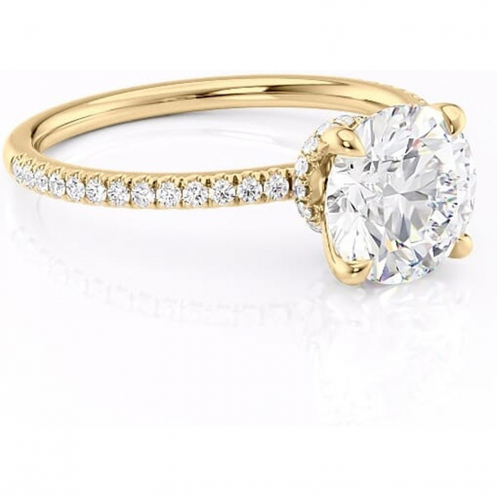 Inel de logodnă Lavinia din aur Galben 14kt cu moissanite tăietură rotundă – Montură pavé rafinată pentru profil înalt | Personalizează și configurează gratuit online [1]