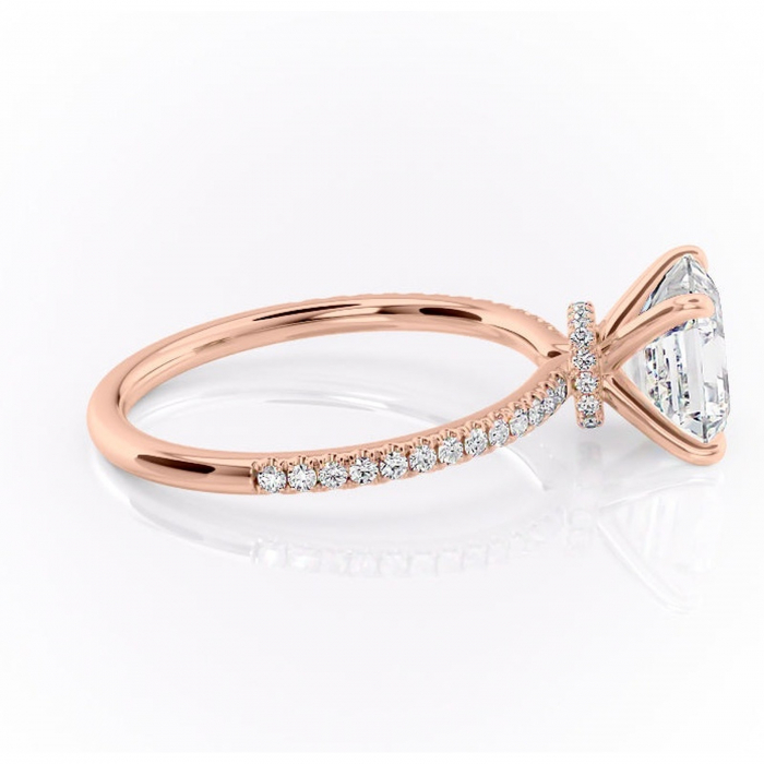 Inel de logodnă Lavinia din aur Rose 14kt cu moissanite tăietură asscher – Montură pavé rafinată pentru profil înalt | Personalizează și configurează gratuit online [2]