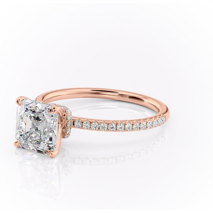 Inel de logodnă Lavinia din aur Rose 14kt cu moissanite tăietură asscher – Montură pavé rafinată pentru profil înalt | Personalizează și configurează gratuit online [7]