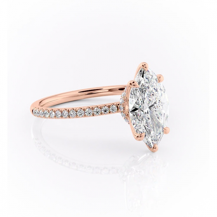 Inel de logodnă Lavinia din aur Rose 14kt cu moissanite tăietură marquise – Montură pavé rafinată pentru profil înalt | Personalizează și configurează gratuit online [1]