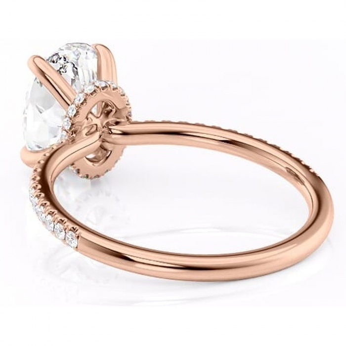 Inel de logodnă Lavinia din aur Rose 14kt cu moissanite tăietură ovală – Montură pavé rafinată pentru profil înalt | Personalizează și configurează gratuit online [4]