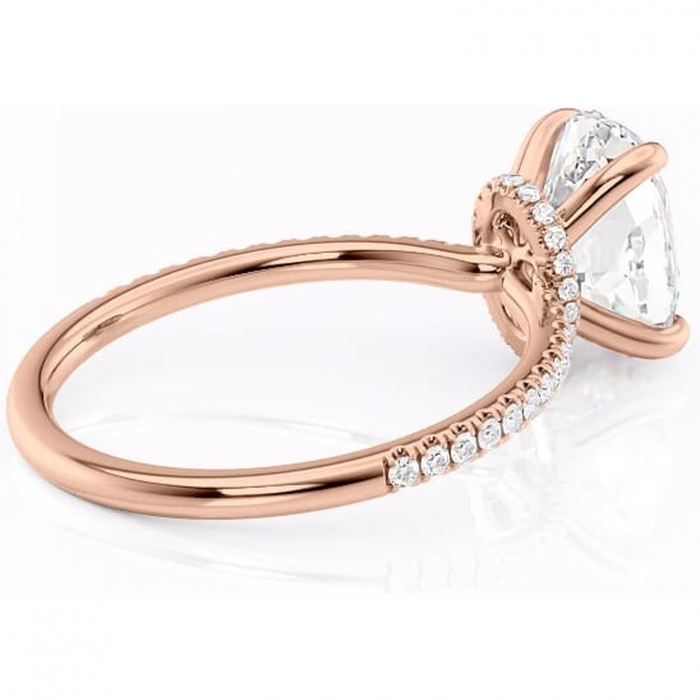 Inel de logodnă Lavinia din aur Rose 14kt cu moissanite tăietură ovală – Montură pavé rafinată pentru profil înalt | Personalizează și configurează gratuit online [3]