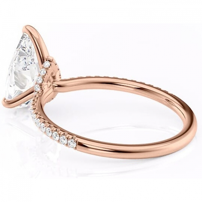 Inel de logodnă Lavinia din aur Rose 14kt cu moissanite tăietură pară – Montură pavé rafinată pentru profil înalt | Personalizează și configurează gratuit online [5]