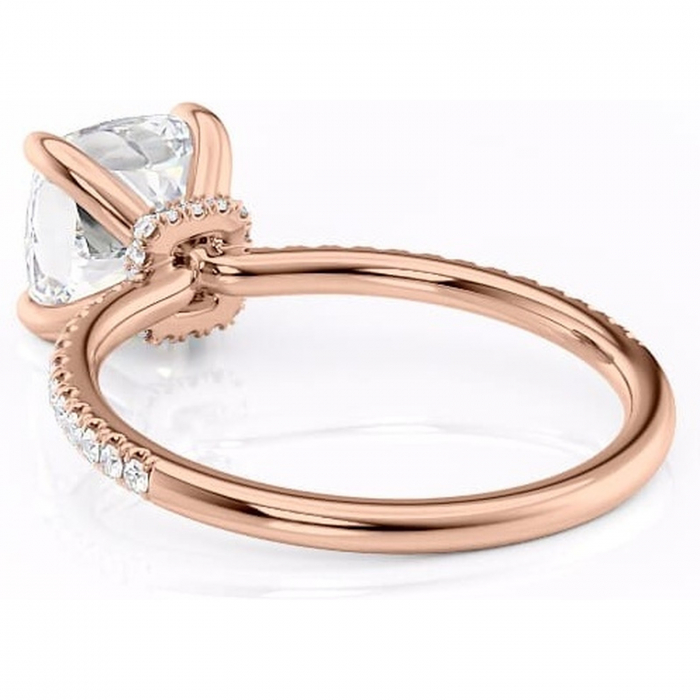 Inel de logodnă Lavinia din aur Rose 14kt cu moissanite tăietură pernă – Montură pavé rafinată pentru profil înalt | Personalizează și configurează gratuit online [4]