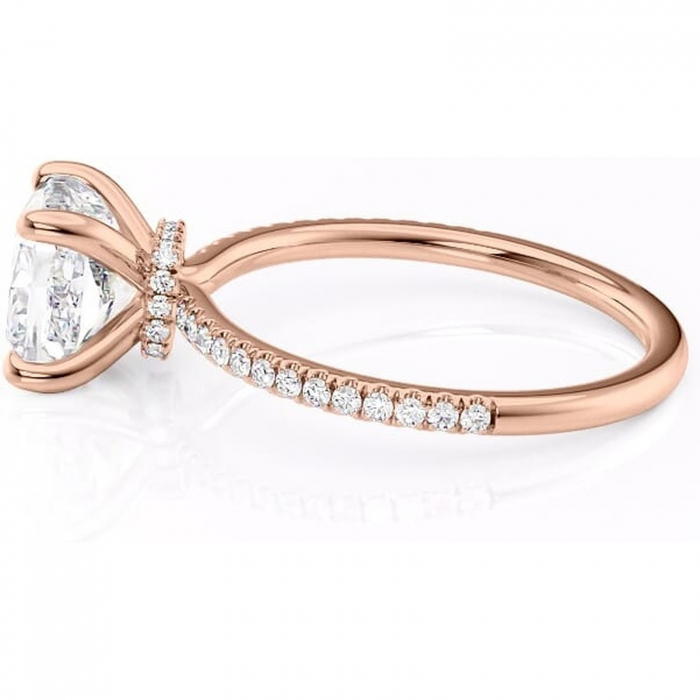 Inel de logodnă Lavinia din aur Rose 14kt cu moissanite tăietură pernă – Montură pavé rafinată pentru profil înalt | Personalizează și configurează gratuit online [6]
