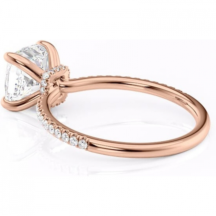 Inel de logodnă Lavinia din aur Rose 14kt cu moissanite tăietură pernă – Montură pavé rafinată pentru profil înalt | Personalizează și configurează gratuit online [5]