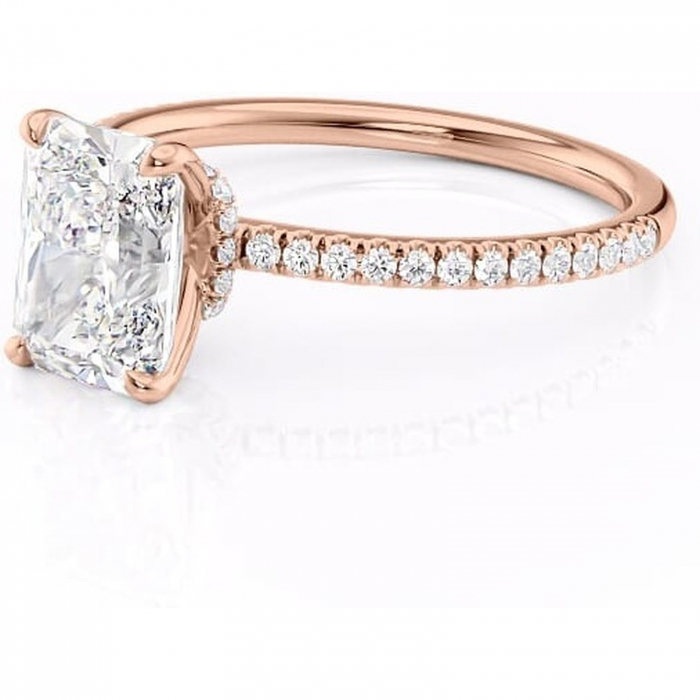 Inel de logodnă Lavinia din aur Rose 14kt cu moissanite tăietură radiantă – Montură pavé rafinată pentru profil înalt | Personalizează și configurează gratuit online [7]