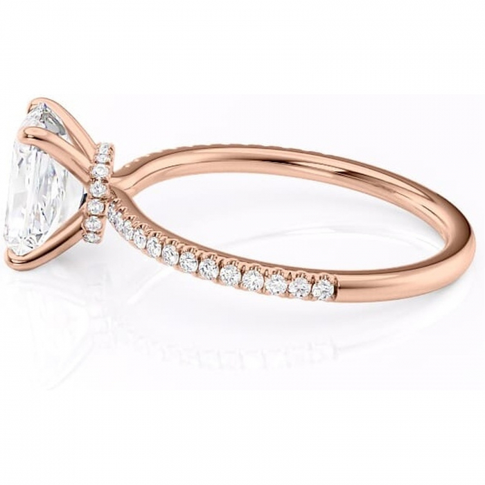 Inel de logodnă Lavinia din aur Rose 14kt cu moissanite tăietură radiantă – Montură pavé rafinată pentru profil înalt | Personalizează și configurează gratuit online [6]