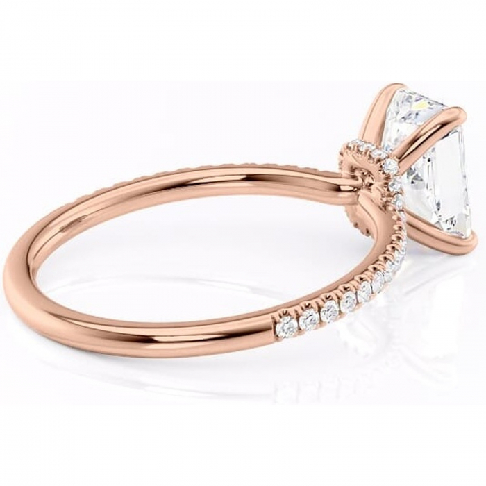 Inel de logodnă Lavinia din aur Rose 14kt cu moissanite tăietură radiantă – Montură pavé rafinată pentru profil înalt | Personalizează și configurează gratuit online [3]
