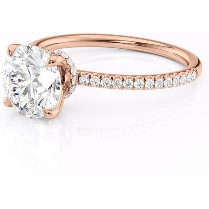 Inel de logodnă Lavinia din aur Rose 14kt cu moissanite tăietură rotundă – Montură pavé rafinată pentru profil înalt | Personalizează și configurează gratuit online [7]