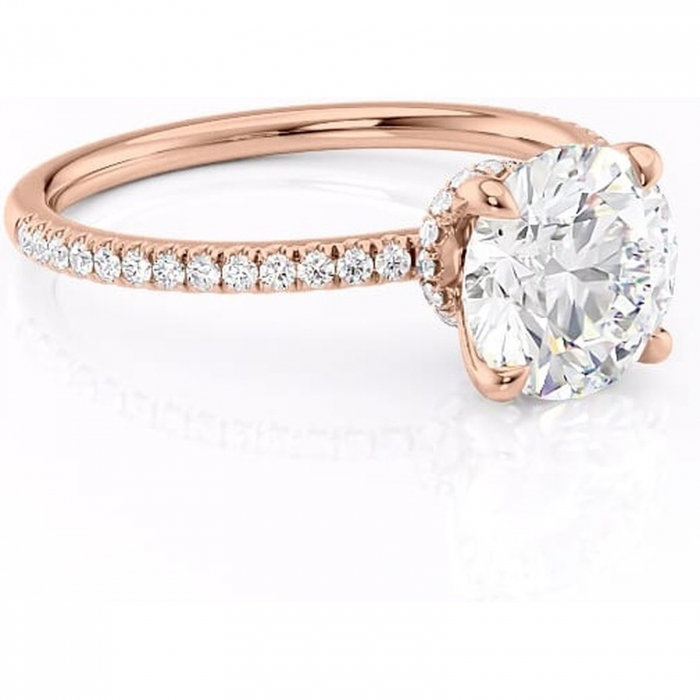 Inel de logodnă Lavinia din aur Rose 14kt cu moissanite tăietură rotundă – Montură pavé rafinată pentru profil înalt | Personalizează și configurează gratuit online [1]