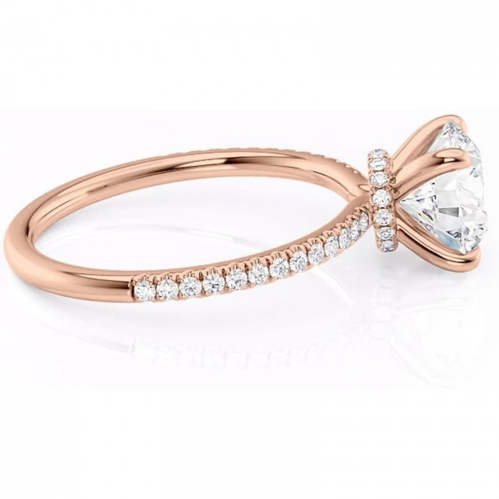 Inel de logodnă Lavinia din aur Rose 14kt cu moissanite tăietură rotundă – Montură pavé rafinată pentru profil înalt | Personalizează și configurează gratuit online [2]