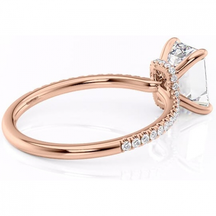 Inel de logodnă Lavinia din aur Rose 14kt cu moissanite tăietură smarald – Montură pavé rafinată pentru profil înalt | Personalizează și configurează gratuit online [3]