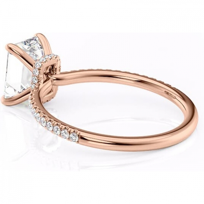 Inel de logodnă Lavinia din aur Rose 14kt cu moissanite tăietură smarald – Montură pavé rafinată pentru profil înalt | Personalizează și configurează gratuit online [5]