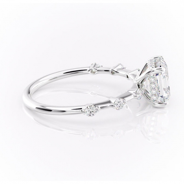 Inel de logodnă Lilya din aur Alb 14kt cu moissanite tăietură asscher – Pietre laterale rafinată pentru profil mediu | Personalizează și configurează gratuit online [2]