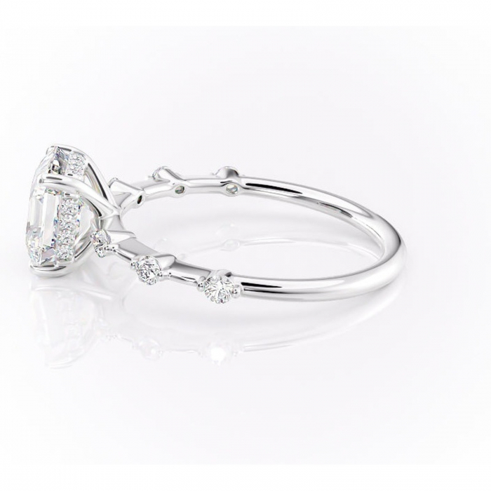 Inel de logodnă Lilya din aur Alb 14kt cu moissanite tăietură asscher – Pietre laterale rafinată pentru profil mediu | Personalizează și configurează gratuit online [6]