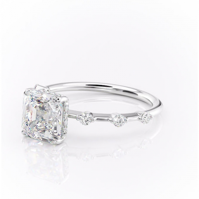 Inel de logodnă Lilya din aur Alb 14kt cu moissanite tăietură asscher – Pietre laterale rafinată pentru profil mediu | Personalizează și configurează gratuit online [7]