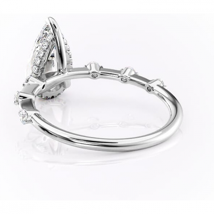 Inel de logodnă Lilya din aur Alb 14kt cu moissanite tăietură pară – Pietre laterale rafinată pentru profil mediu | Personalizează și configurează gratuit online [4]