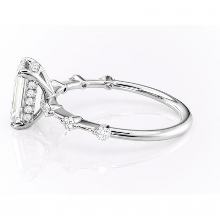 Inel de logodnă Lilya din aur Alb 14kt cu moissanite tăietură smarald – Pietre laterale rafinată pentru profil mediu | Personalizează și configurează gratuit online [6]