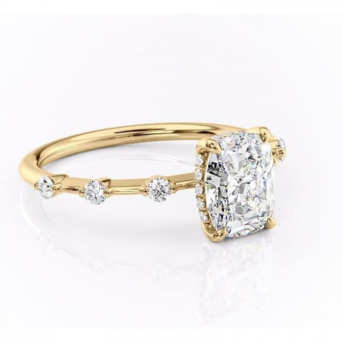 Inel de logodnă Lilya din aur Galben 14kt cu moissanite tăietură asscher – Pietre laterale rafinată pentru profil mediu | Personalizează și configurează gratuit online [1]