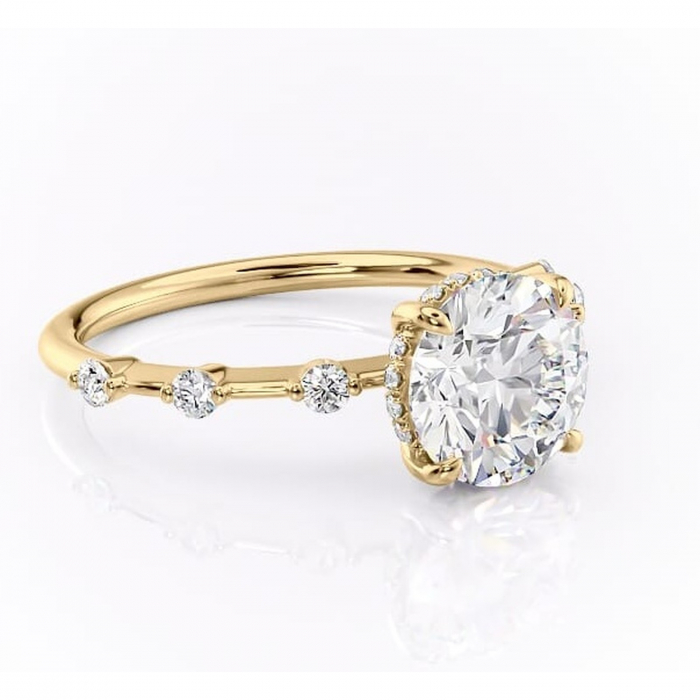 Inel de logodnă Lilya din aur Galben 14kt cu moissanite tăietură rotundă – Pietre laterale rafinată pentru profil mediu | Personalizează și configurează gratuit online [1]
