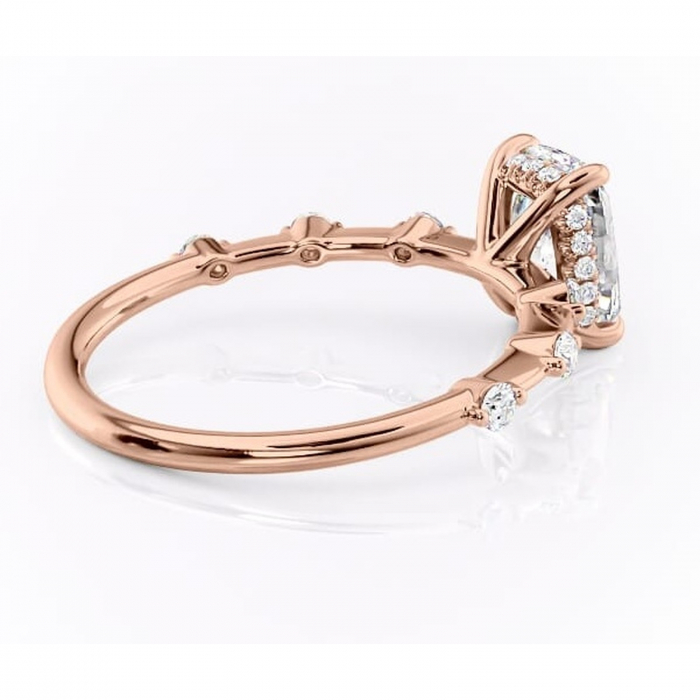 Inel de logodnă Lilya din aur Rose 14kt cu moissanite tăietură asscher – Pietre laterale rafinată pentru profil mediu | Personalizează și configurează gratuit online [3]