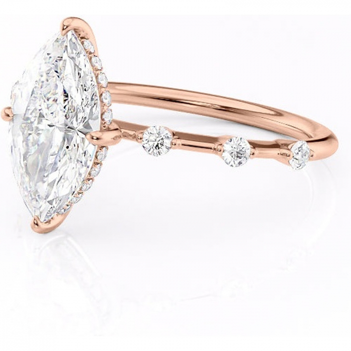 Inel de logodnă Lilya din aur Rose 18kt cu moissanite tăietură marquise – Pietre laterale rafinată pentru profil mediu | Personalizează și configurează gratuit online [7]