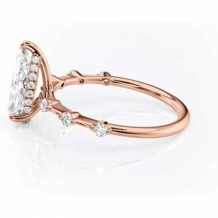 Inel de logodnă Lilya din aur Rose 18kt cu moissanite tăietură pară – Pietre laterale rafinată pentru profil mediu | Personalizează și configurează gratuit online [6]