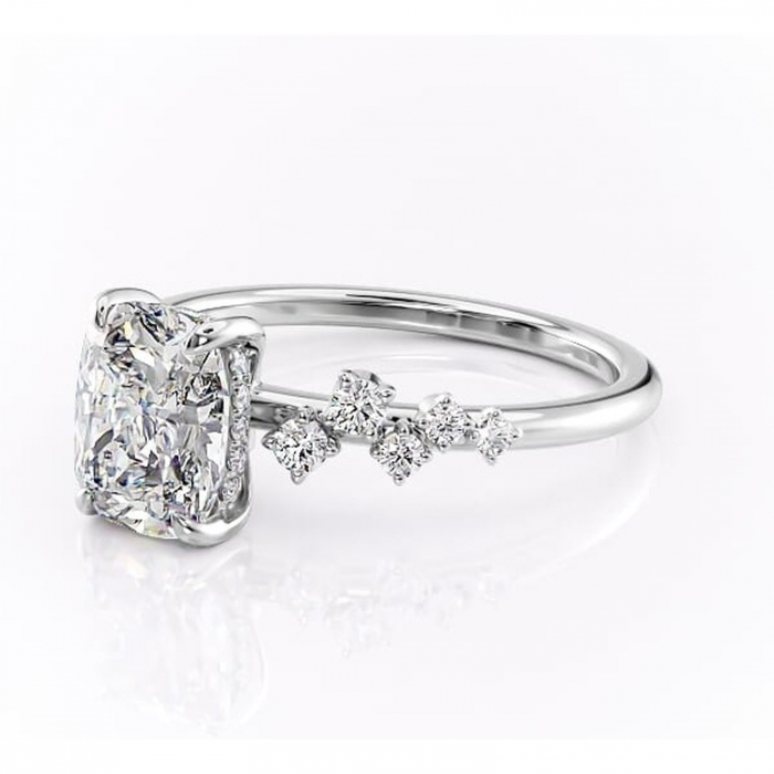 Inel de logodnă Liora din aur Alb 14kt cu moissanite tăietură pernă – Pietre laterale rafinată pentru profil înalt | Personalizează și configurează gratuit online [7]