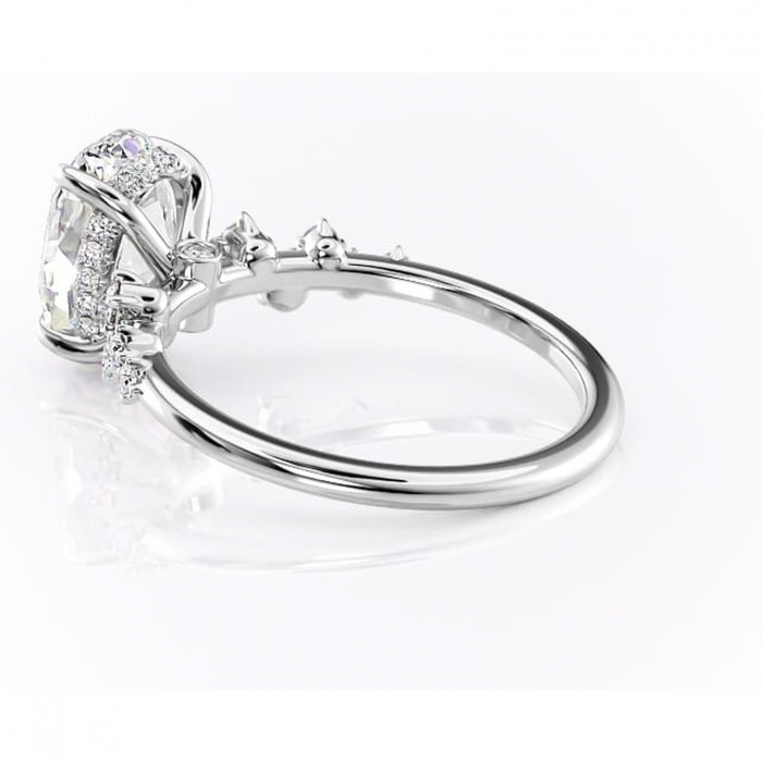 Inel de logodnă Liora din aur Alb 14kt cu moissanite tăietură ovală – Pietre laterale rafinată pentru profil înalt | Personalizează și configurează gratuit online [5]