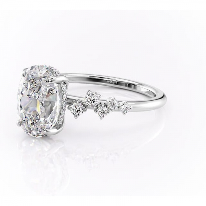 Inel de logodnă Liora din aur Alb 14kt cu moissanite tăietură ovală – Pietre laterale rafinată pentru profil înalt | Personalizează și configurează gratuit online [7]