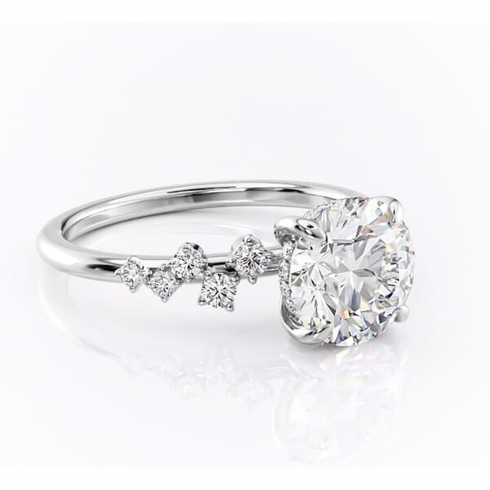 Inel de logodnă Liora din aur Alb 14kt cu moissanite tăietură rotundă – Pietre laterale rafinată pentru profil înalt | Personalizează și configurează gratuit online [1]
