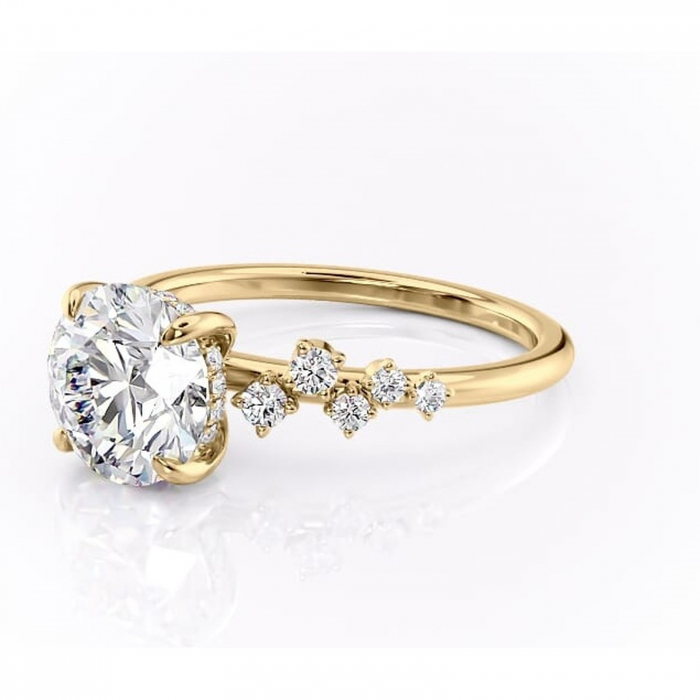 Inel de logodnă Liora din aur Galben 14kt cu moissanite tăietură rotundă – Pietre laterale rafinată pentru profil înalt | Personalizează și configurează gratuit online [7]