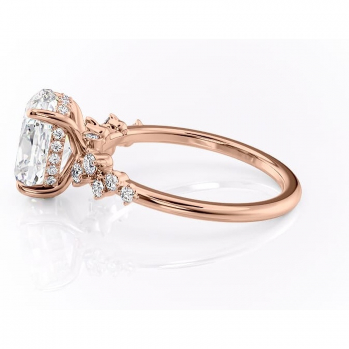 Inel de logodnă Liora din aur Rose 14kt cu moissanite tăietură ovală – Pietre laterale rafinată pentru profil înalt | Personalizează și configurează gratuit online [6]