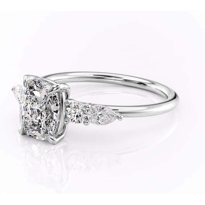 Inel de logodnă Lucinda din aur Alb 14kt cu moissanite tăietură asscher – Montură cu trei pietre rafinată pentru profil înalt | Personalizează și configurează gratuit online [7]