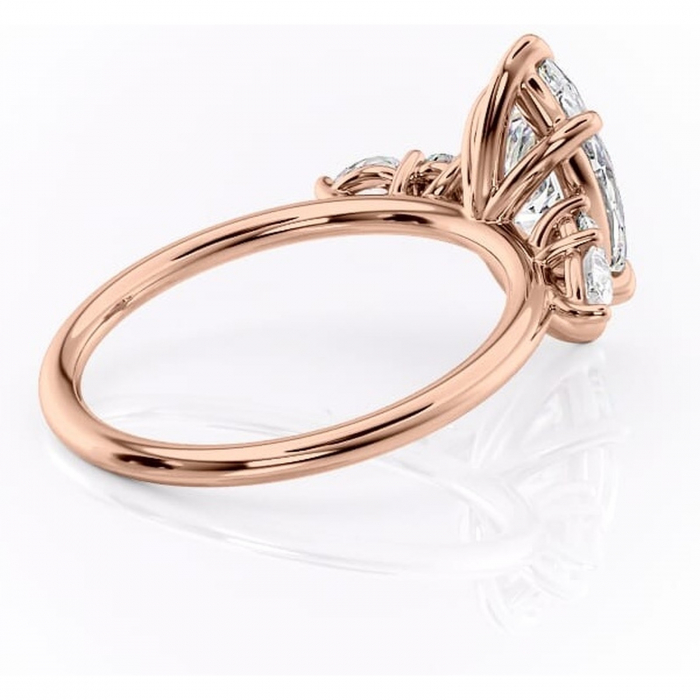 Inel de logodnă Lucinda din aur Rose 14kt cu moissanite tăietură marquise – Montură cu trei pietre rafinată pentru profil înalt | Personalizează și configurează gratuit online [3]
