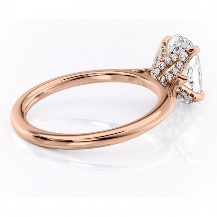 Inel de logodnă Luma din aur Rose 14kt cu moissanite tăietură ovală – Solitar rafinată pentru profil înalt | Personalizează și configurează gratuit online [3]