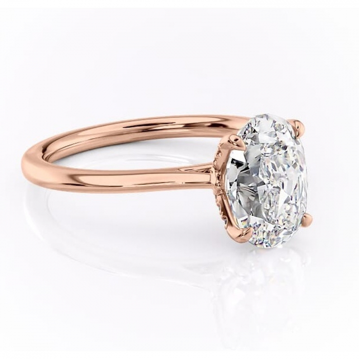 Inel de logodnă Luma din aur Rose 14kt cu moissanite tăietură ovală – Solitar rafinată pentru profil înalt | Personalizează și configurează gratuit online [1]