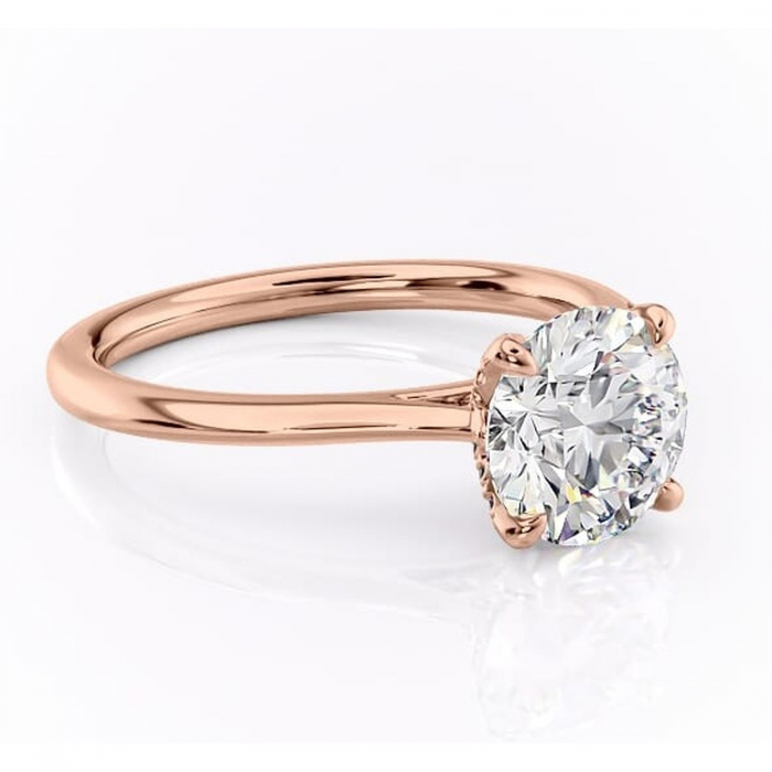 Inel de logodnă Luma din aur Rose 14kt cu moissanite tăietură rotundă – Solitar rafinată pentru profil înalt | Personalizează și configurează gratuit online [1]