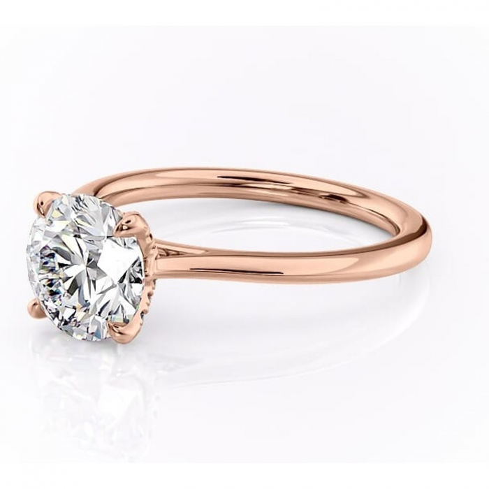 Inel de logodnă Luma din aur Rose 14kt cu moissanite tăietură rotundă – Solitar rafinată pentru profil înalt | Personalizează și configurează gratuit online [7]