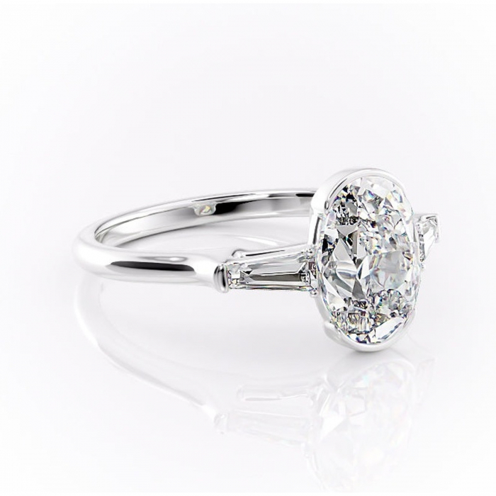 Inel de logodnă Lunaria din aur Alb 14kt cu moissanite tăietură ovală – Solitar rafinată pentru profil înalt | Personalizează și configurează gratuit online [1]