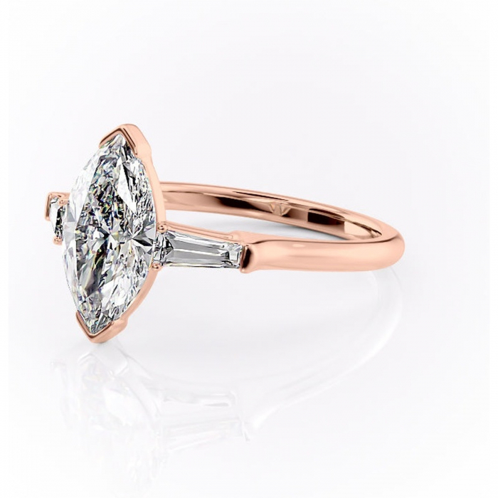 Inel de logodnă Lunaria din aur Rose 18kt cu moissanite tăietură marquise – Solitar rafinată pentru profil înalt | Personalizează și configurează gratuit online [7]