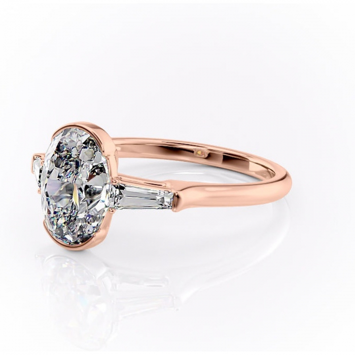Inel de logodnă Lunaria din aur Rose 14kt cu moissanite tăietură ovală – Solitar rafinată pentru profil înalt | Personalizează și configurează gratuit online [7]